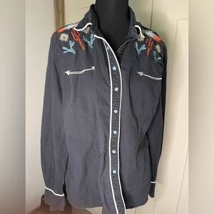Womens Cactus Embroidered Western Shirt Pearl Snap Western Coastal Cowgirl Rodeo